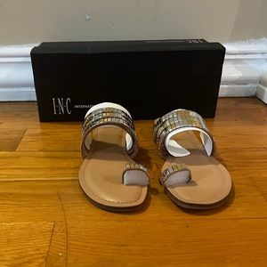 Inc Jaylee Embellished Toe-Ring Flat Sandals-METALLIC-6M